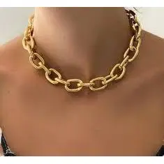 Colar Corrente feminino Elos Grosso Folheado a Ouro 18K Moda Blogueira Dourado