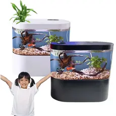 Mini Aquário De Mesa Em Miniatura Com Sistema De Filtragem e LED 1.5L