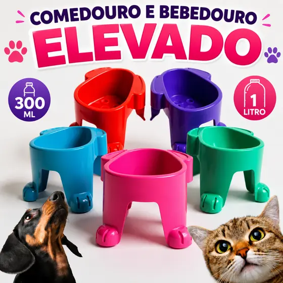 Comedouro ou Bebedouro Elevado 1000 OU 300 ML Para Cachorros Médio e Grande e pequeno Porte e gatos