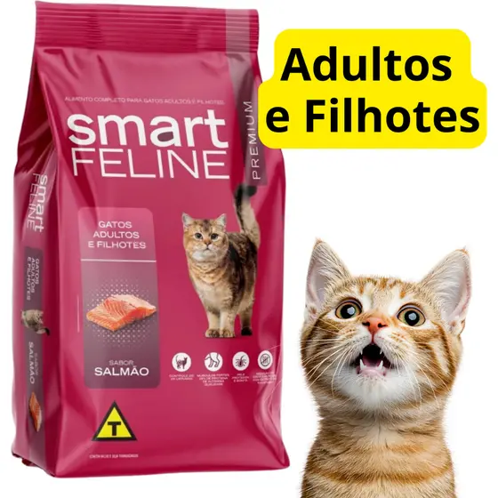 Ração para Gatos Adultos e Filhotes Salmão Smart Feline 5 kilos premium original alta proteina