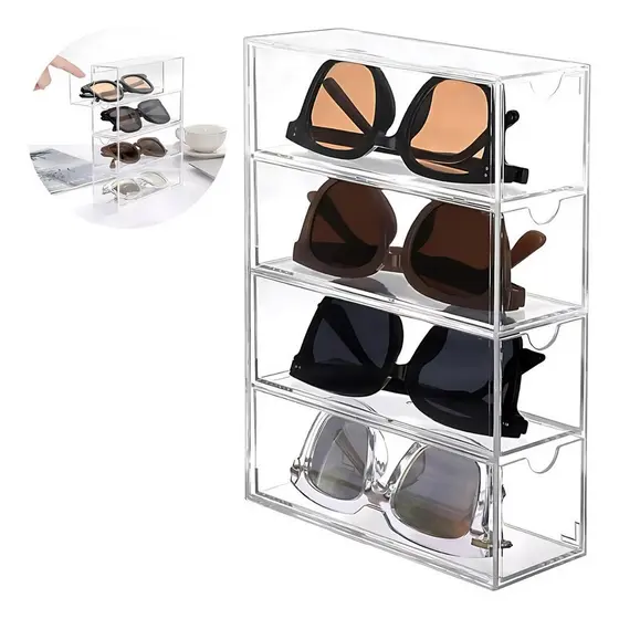 kit 2 Gaveta Organizadora Transparente Acrílico Para óculos De Sol Cosméticos Papelaria