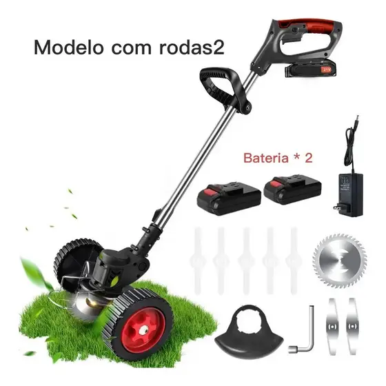 Aparador De Grama Sem Fio Rodinhas Acessórios 2 Baterias 21v