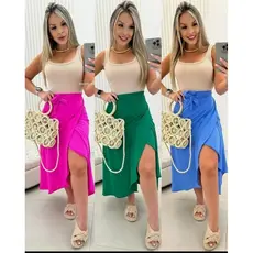 Saia Envelope Transpassada Feminina Elegante Moda Casual