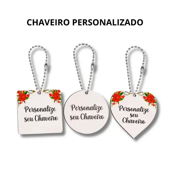 Chaveiro Personalizado MDF Com Corrente Metálica Formatos Variados