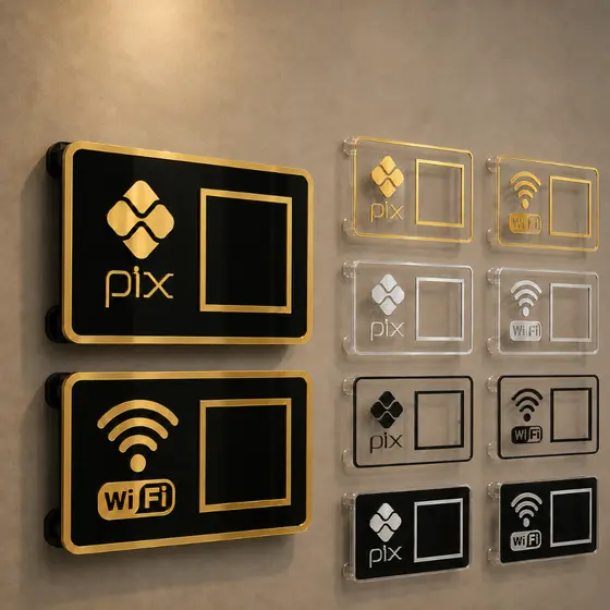 Placa Pix Pagamento QrCode de Parede Display Acrílico Pix e WiFi de Parede 3mm Com Dupla Face