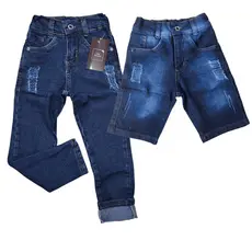 Calça Jeans + Bermuda Infantil Menino 1 ao 10 Anos Elastano Masculina