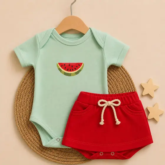 Conjunto de Bebê Menina Básico Dia a Dia Body e Saia 100% Algodão