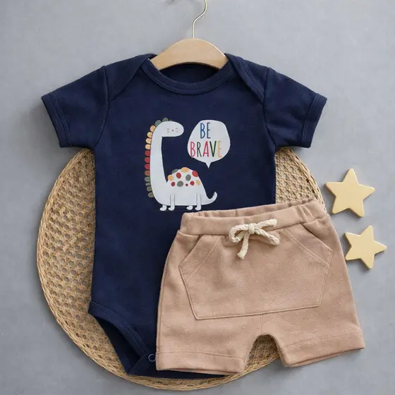 Conjunto de bebê Infantil Verão Menino Body e Short 100% Algodão.