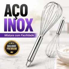 Batedor Fuet Fue Profissional De Ovos E Massas Em Aço Inox 6 Fios Ultra Bolo Mexedor