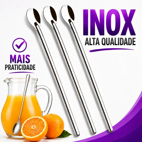 Kit 3 Colher Bailarina Para Suco Drinks Em Aço Inox 30cm Grande Long Drink Jarra Cumprida