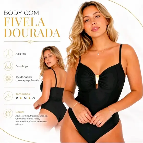 Body Feminino Suplex com Bojo Detalhe Fivela Modelador Confortável Moda Casual Elegante