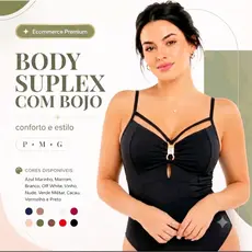 Body Feminino Suplex com Bojo Detalhe Dourado Trançado Modelador Ajuste ao Corpo Moda Feminina