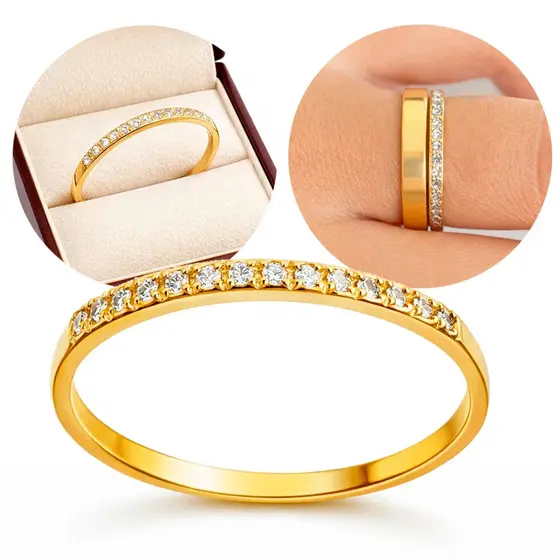 Aparador Em Moeda Antiga Para Aliança Dourado com Zircônias Cravejadas Resistente