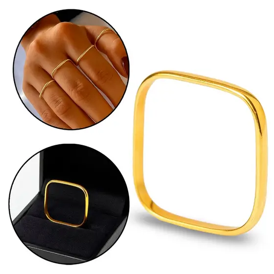 Anel Quadrado Xuxa Fio 100% Moeda Antiga Borda Arredondada Dourado Resistente