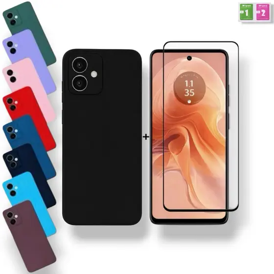 Kit Capa + Película Compatível Com Motorola Moto G54 / G64 Capinha Anti Impacto Aveludada Proteção Premium