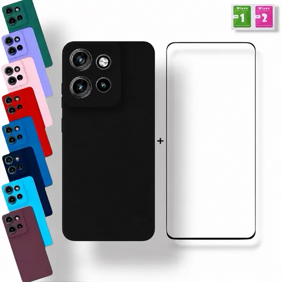 Capa + Película Compatível Com Motorola Moto G56 Capinha Anti Impacto Aveludada Proteção Premium