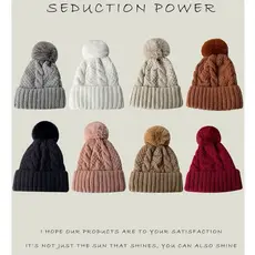 Touca Feminina Forrado Inverno Quente Touca Forrada Com Pompom De Pelúcia adulto