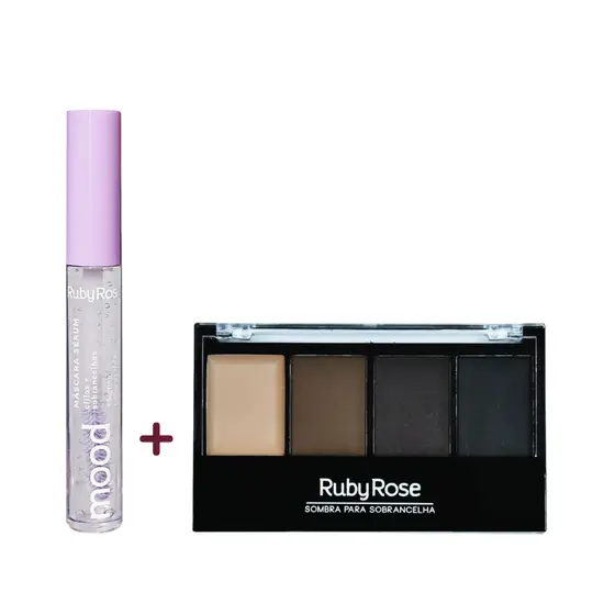 Paleta de Sobrancelha Ruby Rose® + Máscara Sérum Feels Mood Cílios e Sobrancelhas | Kit Maquiagem