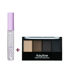 Paleta de Sobrancelha Ruby Rose® + Máscara Sérum Feels Mood Cílios e Sobrancelhas | Kit Maquiagem