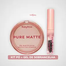 Pó Compacto Pure Matte + Gel Fixador de Sobrancelha Brow Rise Ruby Rose® Kit Maquiagem