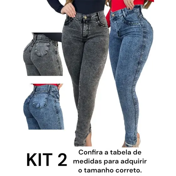 Kit 2 Calças Jeans Feminina Skinny Lycra Cintura Alta Modelo Empina Bumbum Lançamento Promoção