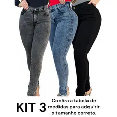 Kit 3 Calças Jeans Feminina Skinny Lycra Cintura Alta Modelo Empina Bumbum Lançamento Promoção