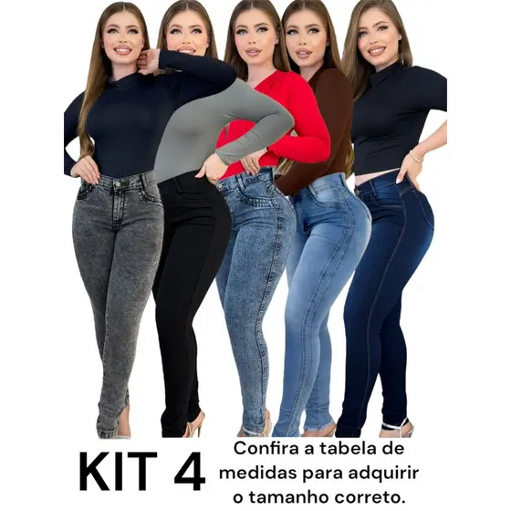 Kit 4 Calças Jeans Feminina Skinny Lycra Cintura Alta Modelo Empina Bumbum Lançamento Promoção