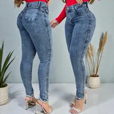 Calça Jeans Feminina Com Elastano Skinny Cintura Alta Modelo Empina Bumbum
