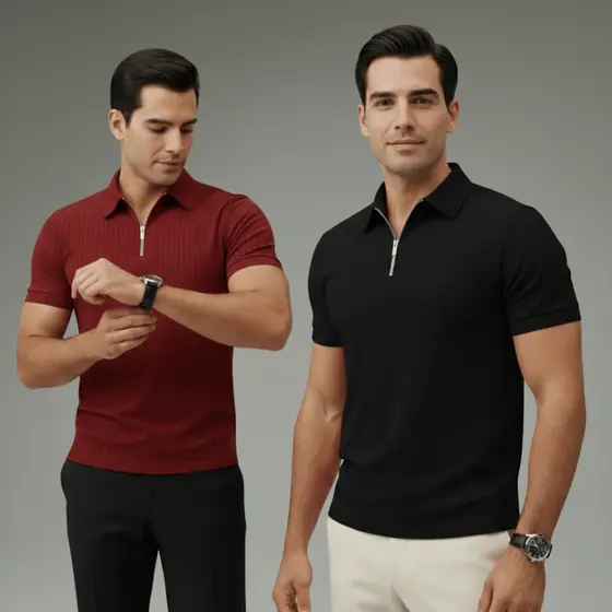 Kit 2 Camiseta Polo Com Ziper Manga Curta Canelada Camisa B谩sica Malha