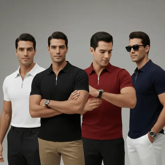 Kit 4 Camiseta Polo Com Ziper Manga Curta Masculina Camisa Básica Malha Canelada