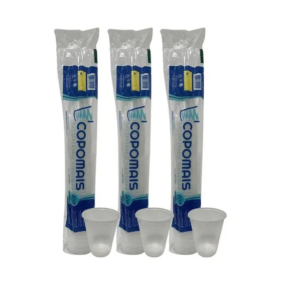 Kit com 3 Pacotes de Copo Descartável 200ml Transparente Copomais com 100 Unidades cada