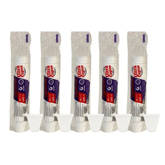 Kit com 5 Pacotes de Copo de Isopor Térmico 120ml Replast Ultratherm – Total 125 Unidades