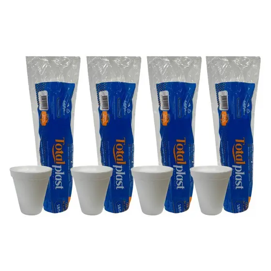 4 Pacotes de Copo de Isopor 180ml Totalplast com 20 unidades cada