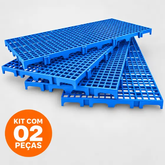 Kit 2 Peças Palete Estrado Piso Plástico Tapete Pet Reforçado Deck Preto, Branco, Azul 2,5x25x50 Cm