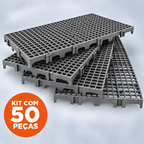 Kit 50 Peças Palete Preto Estrado Piso Plástico Modular Montável Kit Azul Camara Fria Pallet Pallets