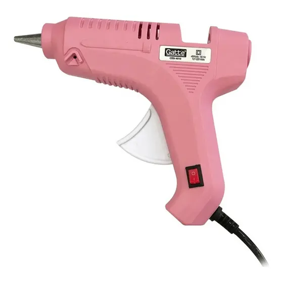 PISTOLA DE COLA QUENTE 40W COR ROSA BOTÃO LIGA DESLIGA