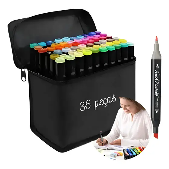 Canetinha Marcadores Profissional 36 Cores Permanente Grossa Touch