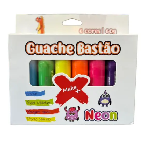Guache Bastão Make+ Pintura Criativa Com 6 Cores Neon