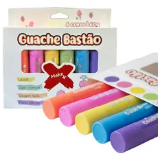 Guache Bastão 6 Cores Tons Pastel 60g Make+ Lavável Colorido