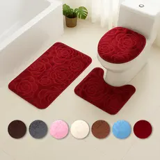 Jogo 3 Peças Tapete Banheiro Luxo Toque Macio Peluciado Antiderrapante Várias Cores Estampas
