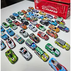 Carrinhos kit48 com Fricção de Lata Metálica Coloridos - Caixa Container que Vira Pista