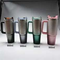 Copo Térmico Diamond 900ml com Alça e Canudo Inox – Glitter Degradê Azul, Parede Dupla, Gelado e Quente,super qualidade