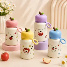 Garrafa Térmica Infantil 340ml Aço Inox 304 com Canudo e Alça Copo Desenho Animado Antivazamento