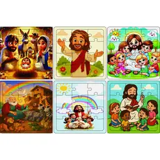 Kit 6 Quebra-cabeça Biblico 12 e 20 Peças Feito em Madeira (MDF) 15X15 cm S/Caixa