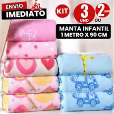 Kit 3 ou 2 Manta bebê Cobertor Do Bebe Mantinha Microfibra Estampada Kit Maternidade 1 MT x 90 Cm