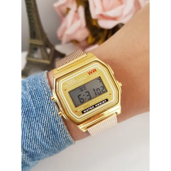 Relógio Vintage Retro Dourado Led Digital