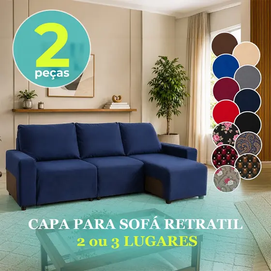 Capa Protetora Sofá Retrátil e Reclinável 2 ou 3 Lugares – Veste Fácil e Ajuste Prático