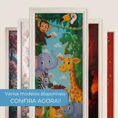 Capa para Porta Bebe Enfeite Infantil 2,10x0,85 Acabamento Elástico Escola Neném Criança Tema Safari