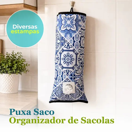 Puxa Saco Organizador de Sacolas – Dispenser Estampado Impermeável para Cozinha