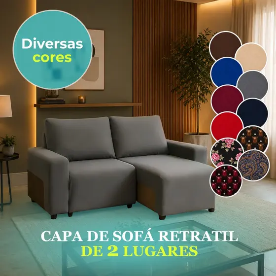 Capa Protetor Sofá Retrátil Reclinável 2 Lugares Veste Fácil Resistente